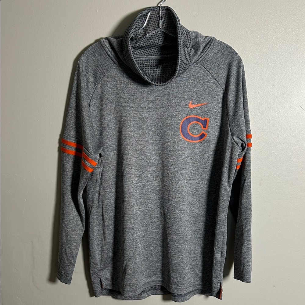 Women's Nike Heathered Gray Clemson Tigers Vault Sleeve Striped Funnel Neck Sz L